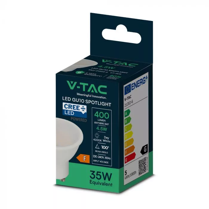 V-TAC LED spot GU10 MR16 4,5W 400lm 4000K 110o (Cree LED) - 21202-6 - Image 6