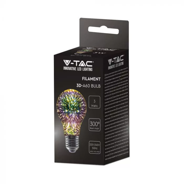 V-TAC LED 3D hatású filament COG E27 A60 3W 3000K gömb - 212704 - Image 5