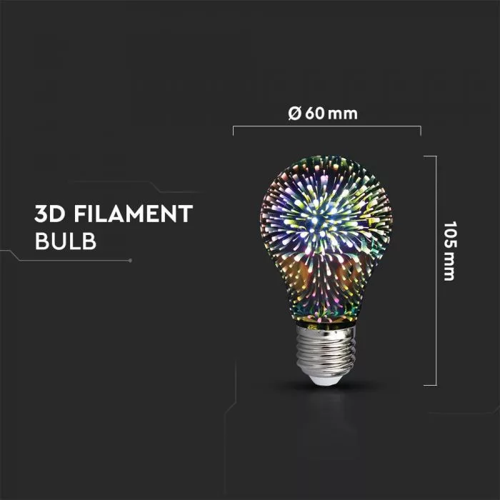V-TAC LED 3D hatású filament COG E27 A60 3W 3000K gömb - 212704 - Image 3