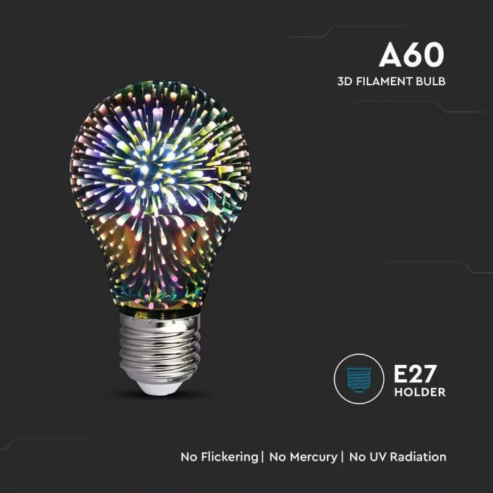 V-TAC LED 3D hatású filament COG E27 A60 3W 3000K gömb - 212704 - Image 2