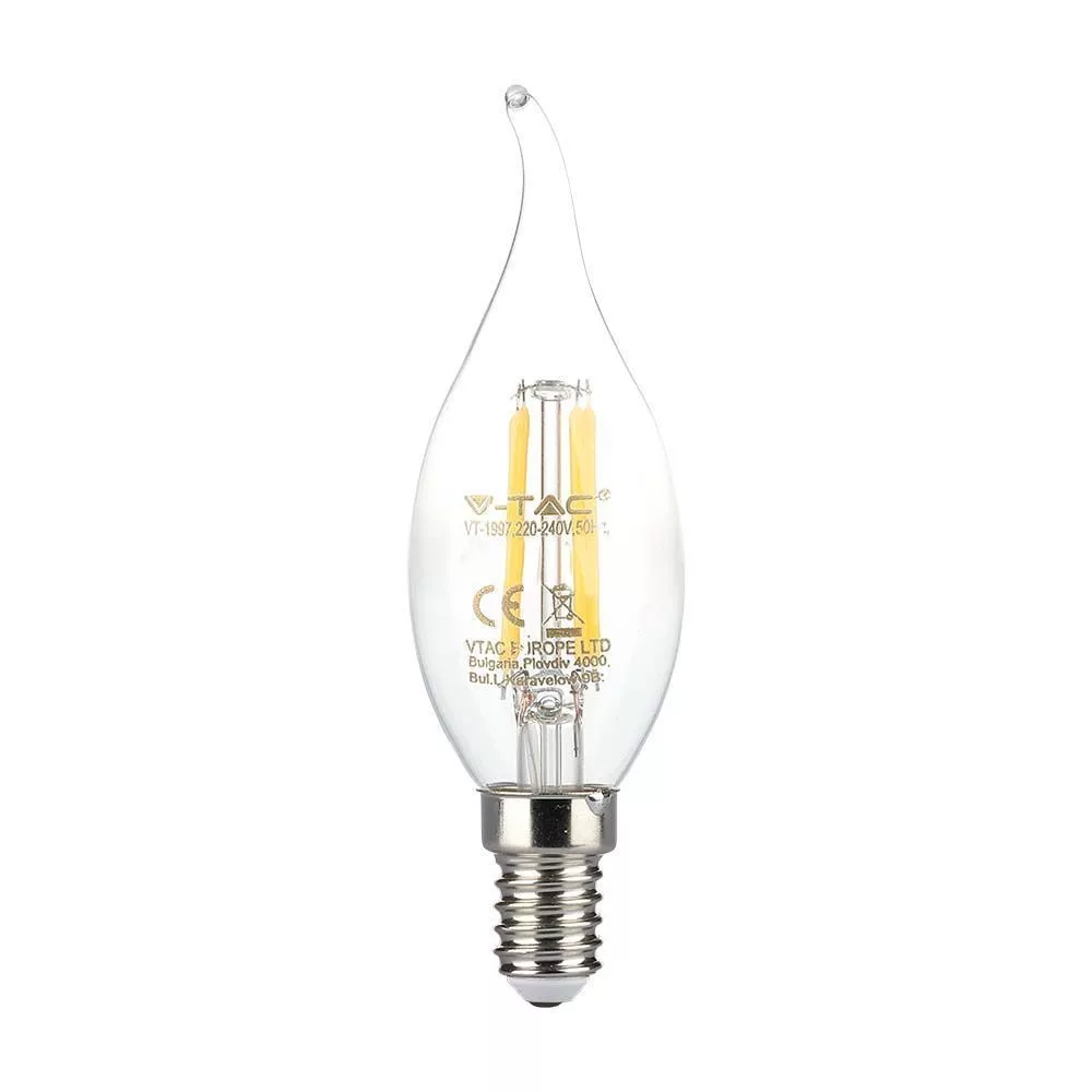 V-TAC LED filament COG E14 C37 4W 400lm 2700K gyertyaláng - 214302