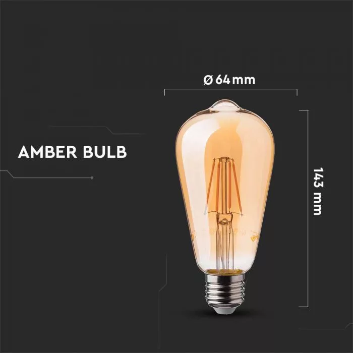 V-TAC LED borostyán filament COG E27 ST64 4W 350lm 2200K - 214361 - Image 4