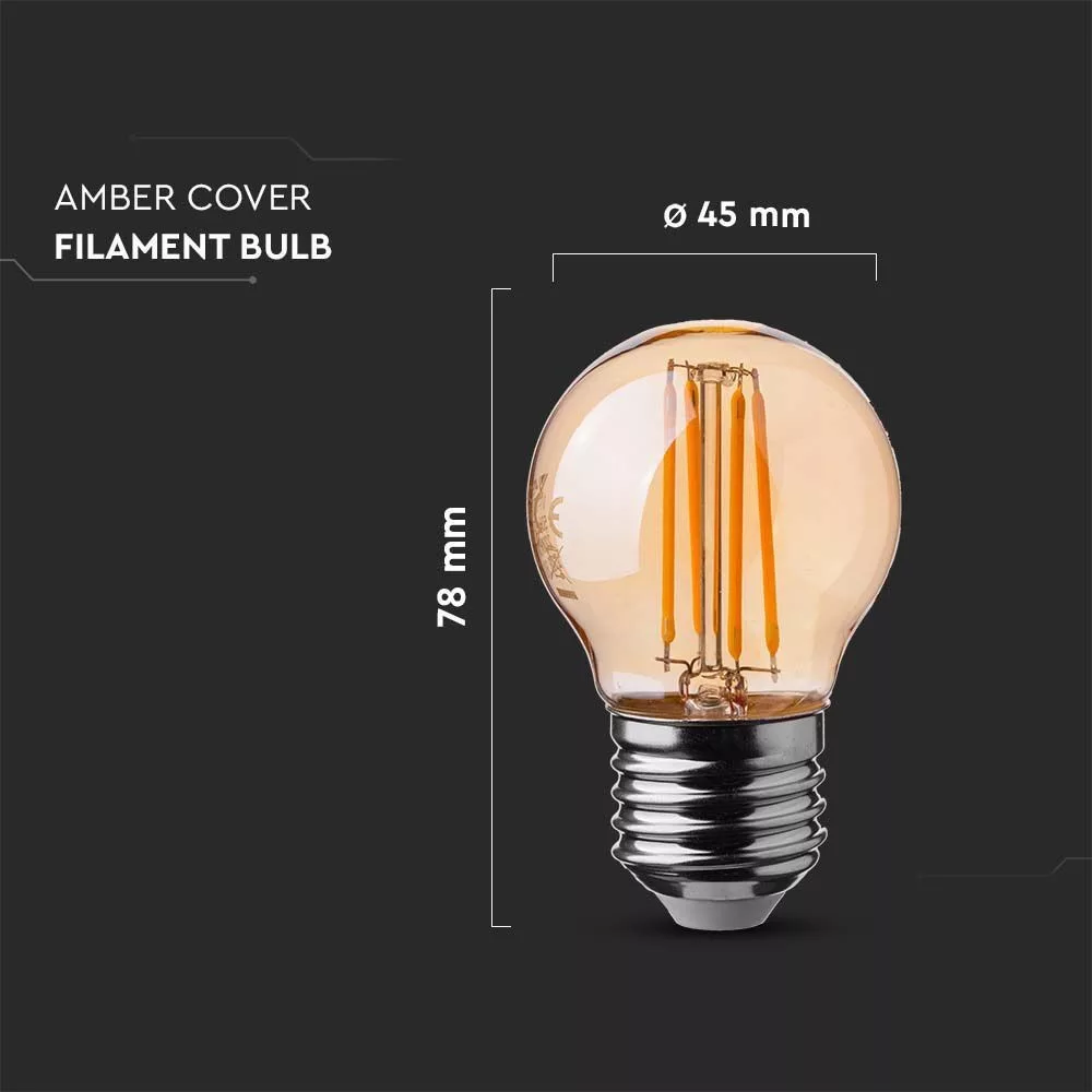 V-TAC LED borostyán filament COG E27 G45 4W 350lm 2200K gömb - 217100 - Image 4
