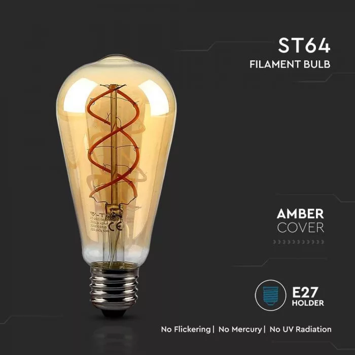 V-TAC LED borostyán filament COG E27 ST64 5W 300lm 1800K - 217218 - Image 5