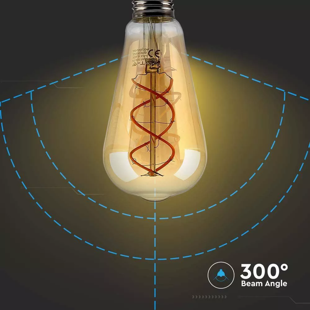 V-TAC LED borostyán filament COG E27 ST64 5W 300lm 1800K - 217218 - Image 4