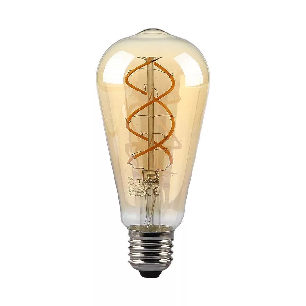 V-TAC LED borostyán filament COG E27 ST64 5W 300lm 1800K - 217218