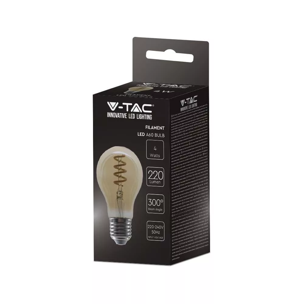 V-TAC LED spirál borostyán filament COG E27 A60 4W 220lm 1800K gömb - 217335 - Image 5
