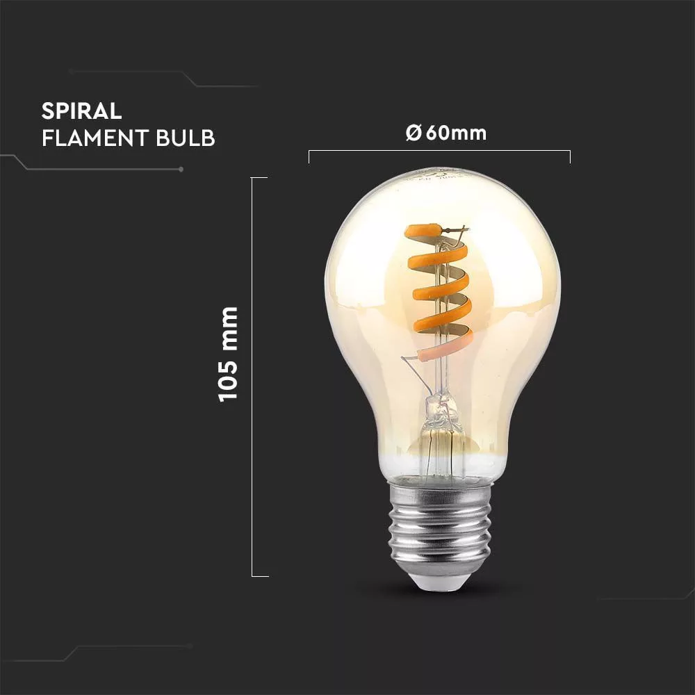 V-TAC LED spirál borostyán filament COG E27 A60 4W 220lm 1800K gömb - 217335 - Image 4