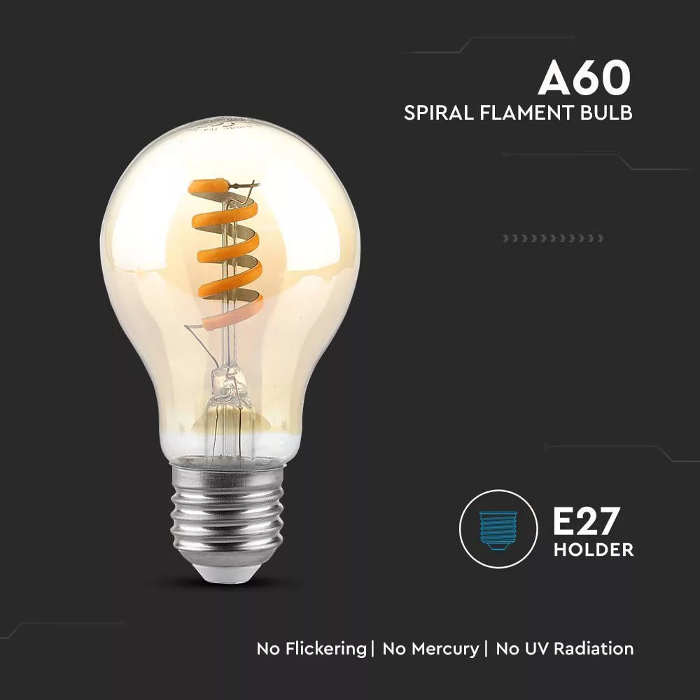 V-TAC LED spirál borostyán filament COG E27 A60 4W 220lm 1800K gömb - 217335 - Image 3