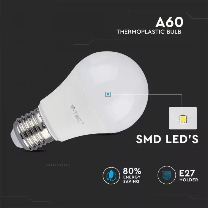 V-TAC LED E27 A60 8,5W 806lm 200o 3000K gömb - 217260 - Image 4