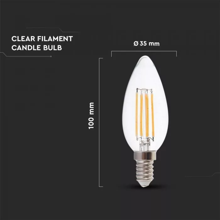 V-TAC LED filament COG E14 C35 6W 600lm 3000K gyertya - 217423 - Image 5