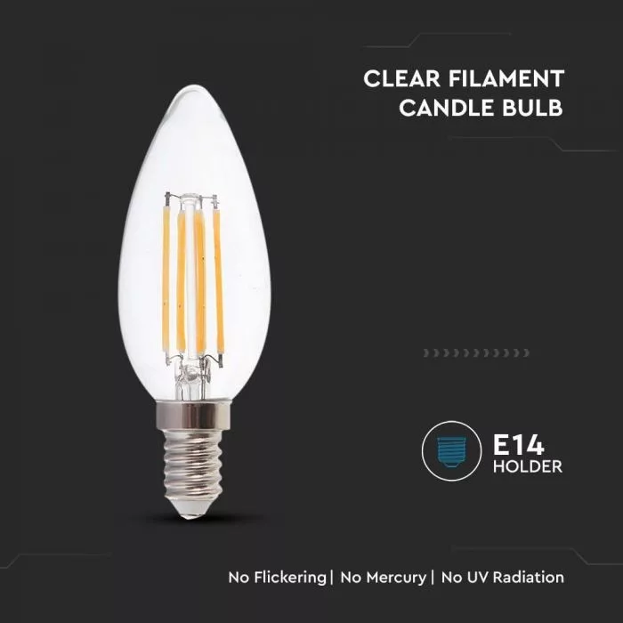 V-TAC LED filament COG E14 C35 6W 600lm 3000K gyertya - 217423 - Image 4