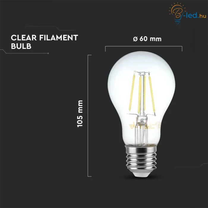 V-TAC LED borostyán filament COG E27 A60 12W 1350lm 2200K gömb - 217457 - Image 4