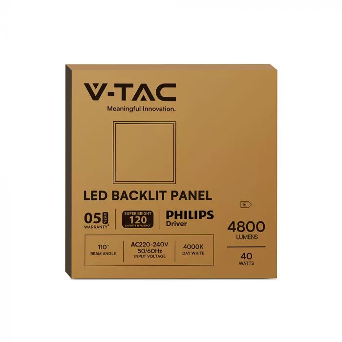 V-TAC Backlit LED panel 40W 600x600mm PHILIPS DRIVER 120lm/W 4800lm 4000K - 23822 - Image 7