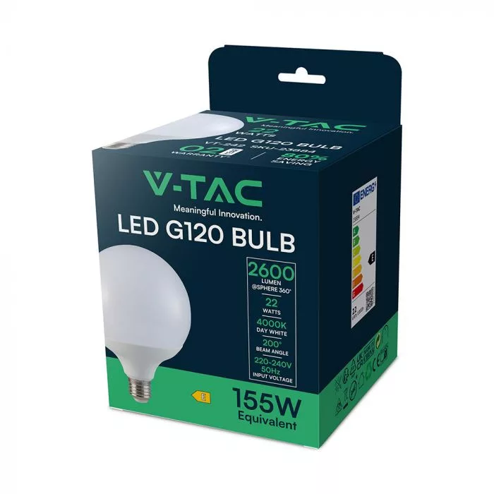 V-TAC LED E27 G120 22W 2600lm 200o 4000K nagygömb - 23884 - Image 3