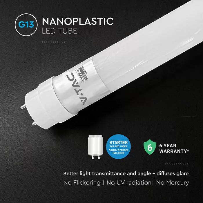 V-TAC LED T8 Nano plastic fénycső 12W 1800lm G13 120cm 4000K (High Lumen) - 240666 - Image 4