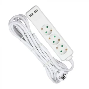 V-TAC hosszabbító 3 csatlakozós + 2 USB csatlakozóval, 5 m vezetékkel, fehér színű - 8775