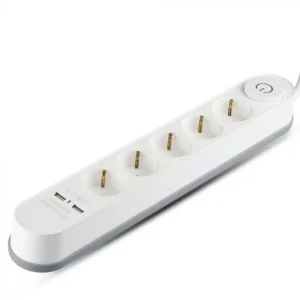 V-TAC hosszabbító 5 csatlakozóval, 2 db USB-A porttal, 3 m vezetékkel, nyomókapcsolóval, fehér színű - 8807