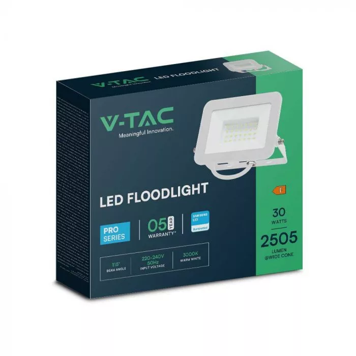 V-TAC SP-széria LED reflektor Samsung Chip 30W 2505lm, 6500K, fehér házas - 10025 - Image 4