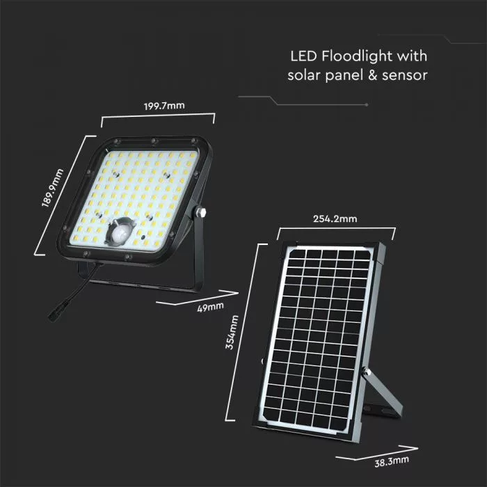 V-TAC Napelemes LED reflektor 30W 4800lm 3,7V 6000mAh 4000K, 5 m vezetékkel, PIR szenzorral, távirányítóval, fekete - 10310 - Image 8