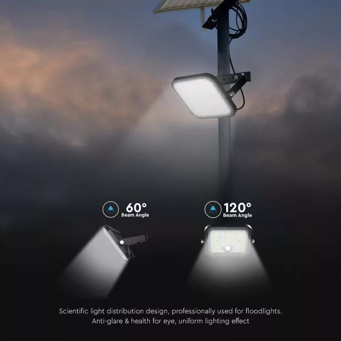 V-TAC Napelemes LED reflektor 30W 4800lm 3,7V 6000mAh 4000K, 5 m vezetékkel, PIR szenzorral, távirányítóval, fekete - 10310 - Image 5