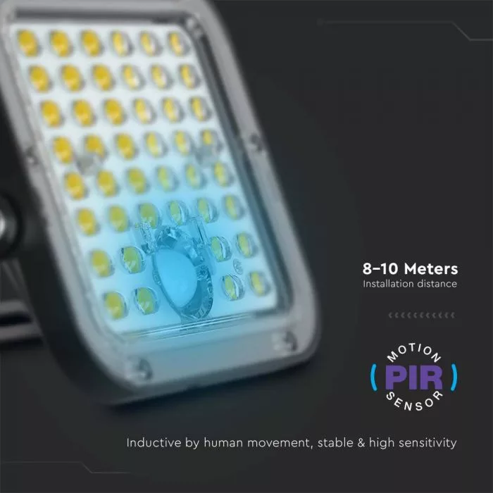 V-TAC Napelemes LED reflektor 30W 4800lm 3,7V 6000mAh 4000K, 5 m vezetékkel, PIR szenzorral, távirányítóval, fekete - 10310 - Image 4