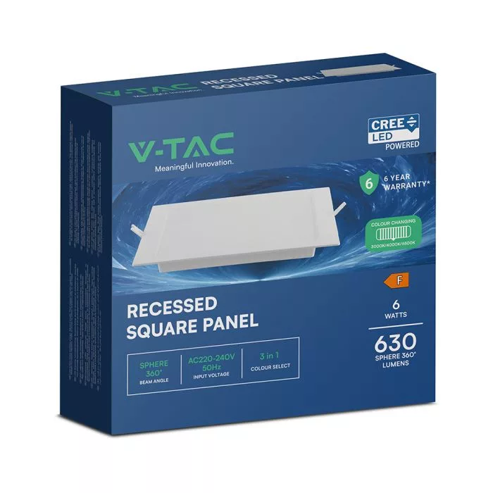 V-TAC süllyesztett négyzet alakú MINI LED panel 6W 630lm CCT (CREE LED) - 104806 - Image 8