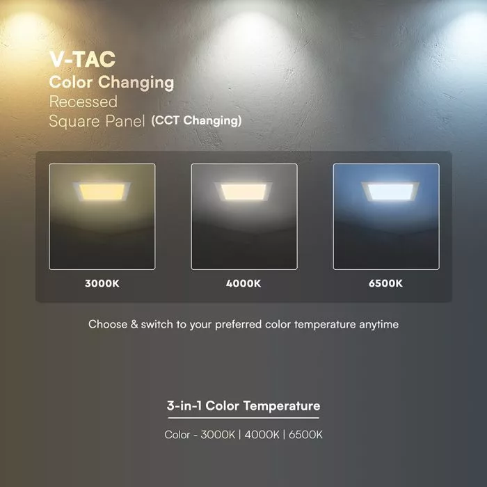 V-TAC süllyesztett négyzet alakú MINI LED panel 6W 630lm CCT (CREE LED) - 104806 - Image 3