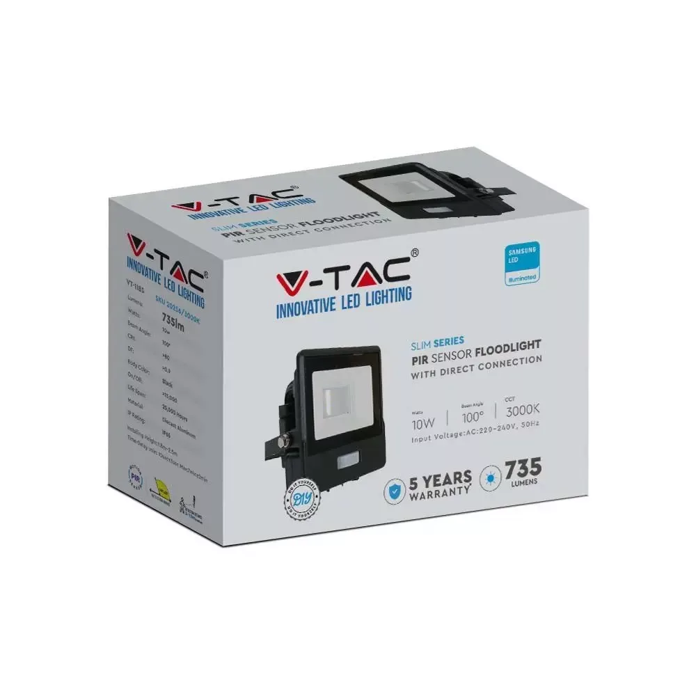 V-TAC LED reflektor Samsung Chip 10W 735lm 3000K, beépített mozgásérzékelővel, fekete házzal - 20256 - Image 8