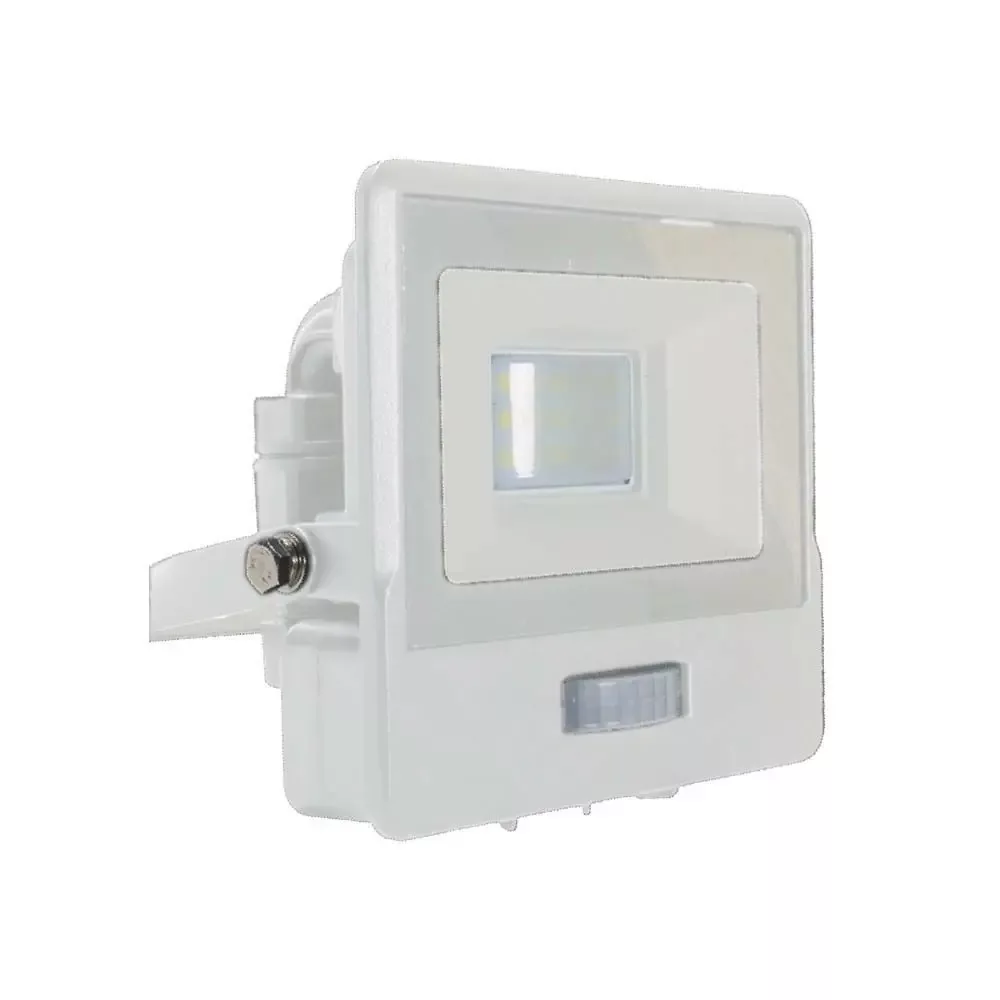 V-TAC LED reflektor Samsung Chip 10W 735lm 6500K, beépített mozgásérzékelővel, fehér házzal - 20270