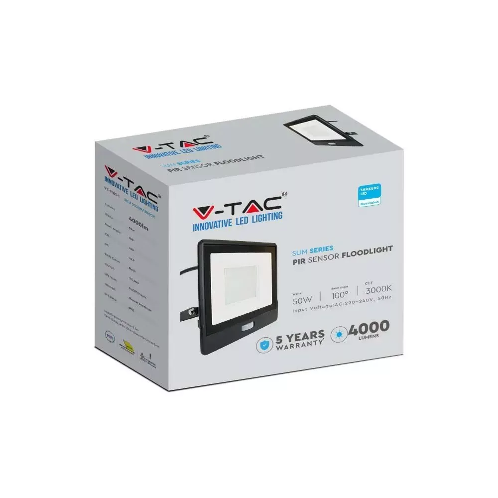 V-TAC LED reflektor Samsung Chip 50W 4000lm 6500K, beépített mozgásérzékelővel, fekete házzal - 20291 - Image 8