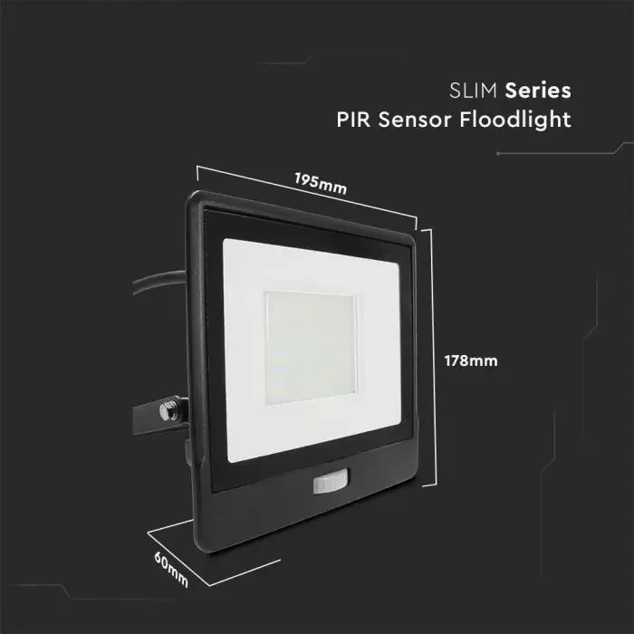 V-TAC LED reflektor Samsung Chip 50W 4000lm 6500K, beépített mozgásérzékelővel, fekete házzal - 20291 - Image 7