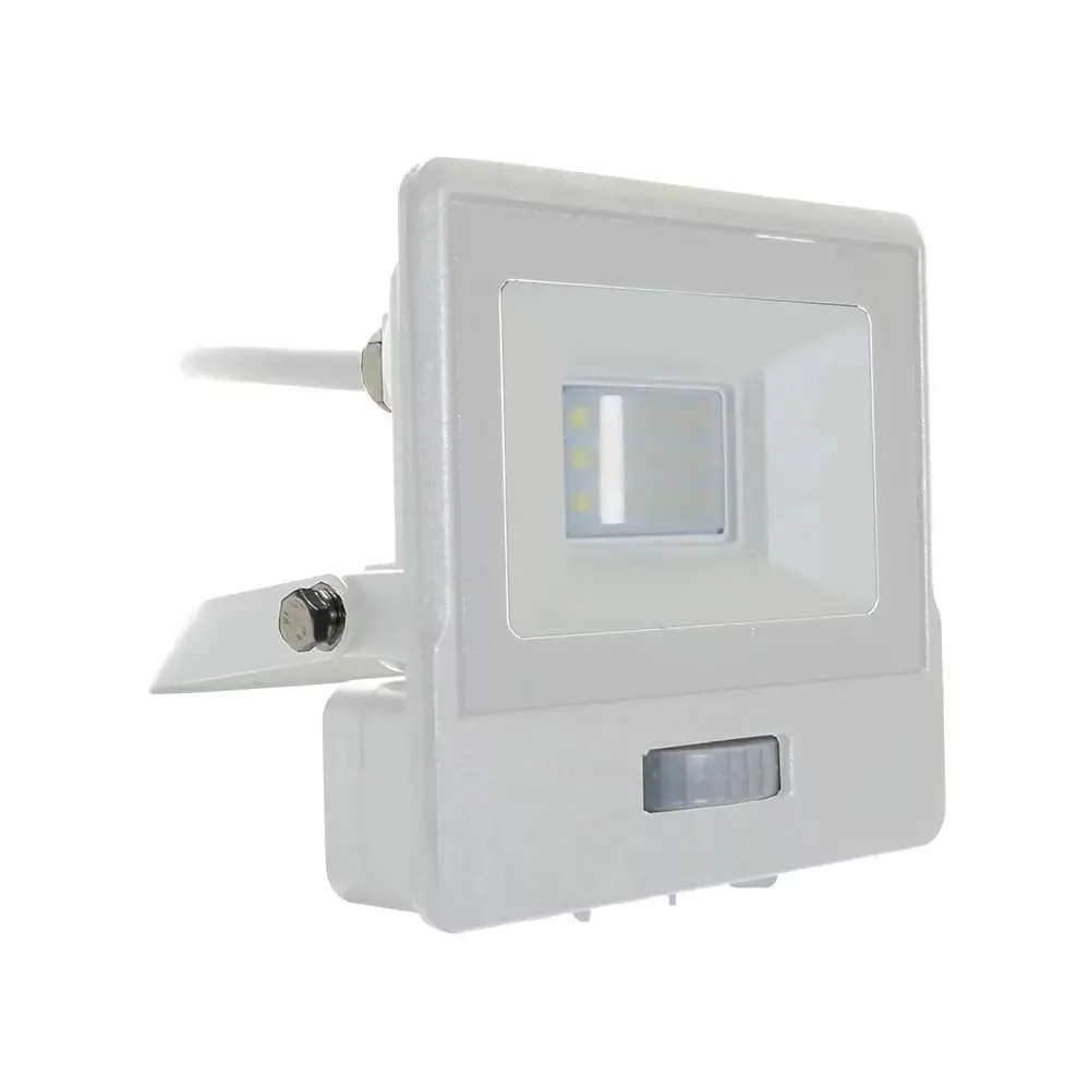 V-TAC LED reflektor Samsung Chip 10W 735lm 6500K, beépített mozgásérzékelővel, fehér házzal - 20294