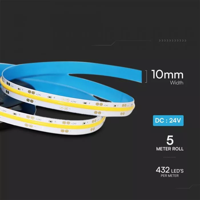V-TAC COB LED szalag 24V 421 LED / m, 10W / m, 960lm / m, IP20 4000K - 212668 - Image 3