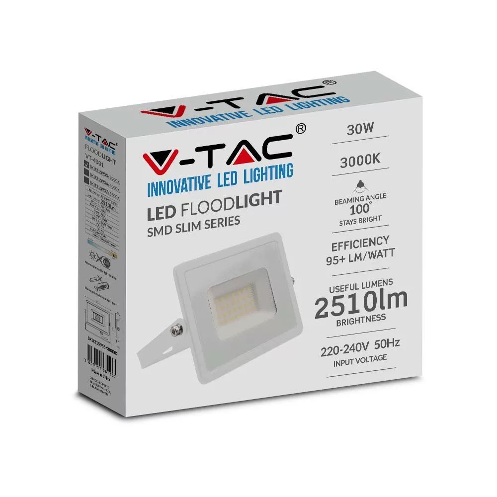 V-TAC LED reflektor 30W 2550lm 110o 4000K "E" széria fehér házas - 215956 - Image 8