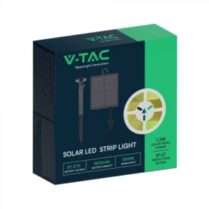 V-TAC napelemes LED szalag szett, 1,2W 120lm 3,7V 1500mAh, 3000K, 5 m hosszú, távirányítóval, SMD 2835, 60 LED/m - 23044