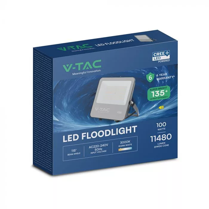 V-TAC LED reflektor Slimline 100W 13500lm 115o 3000K (Cree LED) 1 m hosszú vezetékkel, fekete házas - 232006 - Image 6