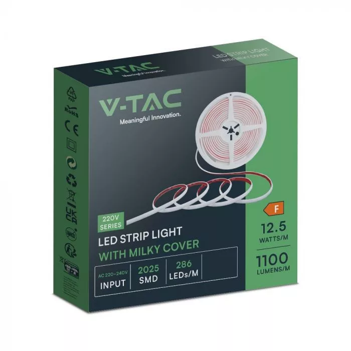 V-TAC LED szalag SMD2025 230V 286 LED / m, 12,5W / m, 1100lm / m, IP65 4000K 5 m / tekercs - 23716 - Image 3