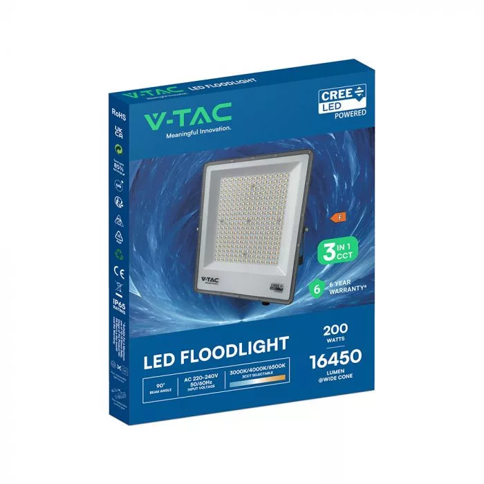 V-TAC LED reflektor 200W 16450lm 3in1 CCT fekete házas (CREE LED) - 240706 - Image 7