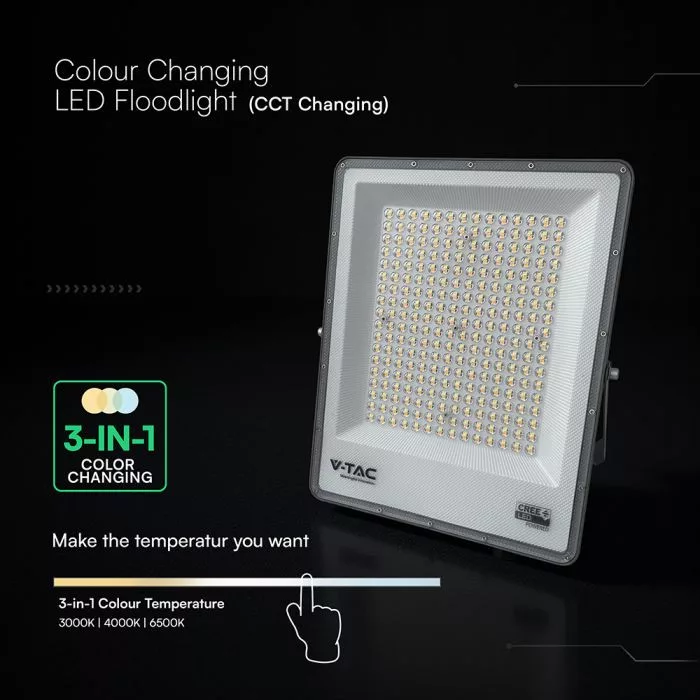 V-TAC LED reflektor 200W 16450lm 3in1 CCT fekete házas (CREE LED) - 240706 - Image 4