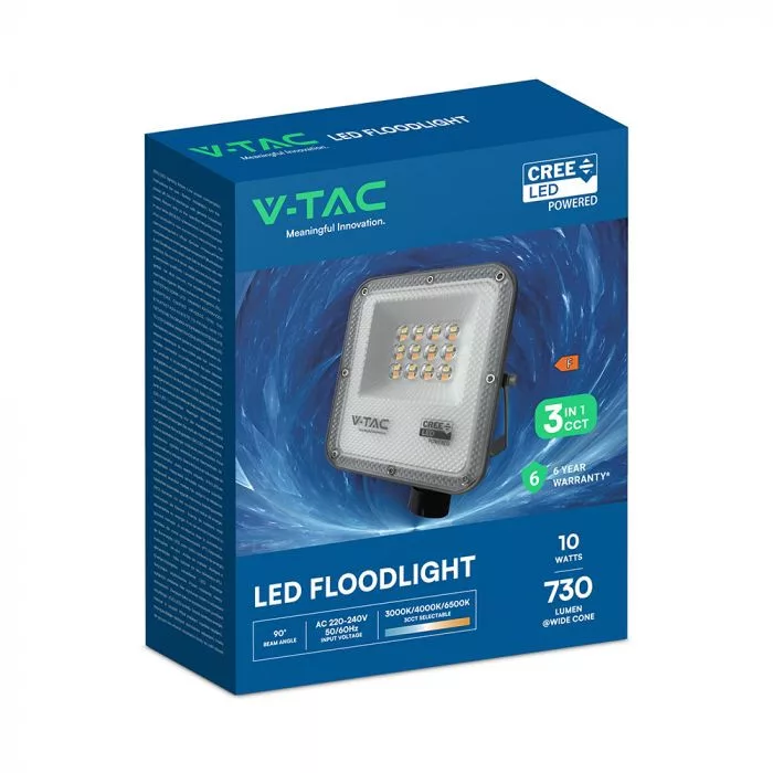 V-TAC LED reflektor 10W 730lm 3in1 CCT fekete házas (CREE LED) - 240726 - Image 7