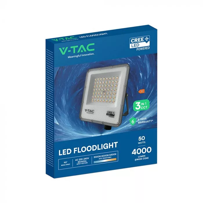 V-TAC LED reflektor 50W 4000lm 3in1 CCT fekete házas (CREE LED) - 240736 - Image 7