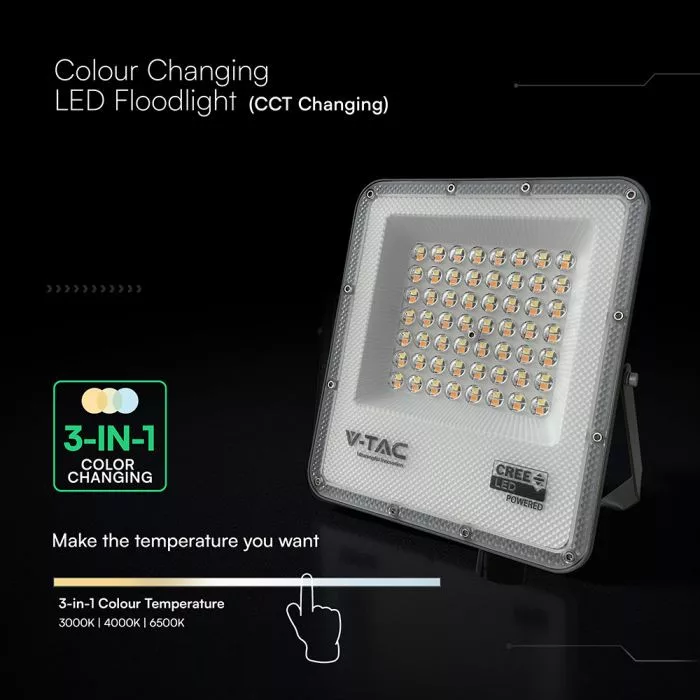 V-TAC LED reflektor 50W 4000lm 3in1 CCT fekete házas (CREE LED) - 240736 - Image 4