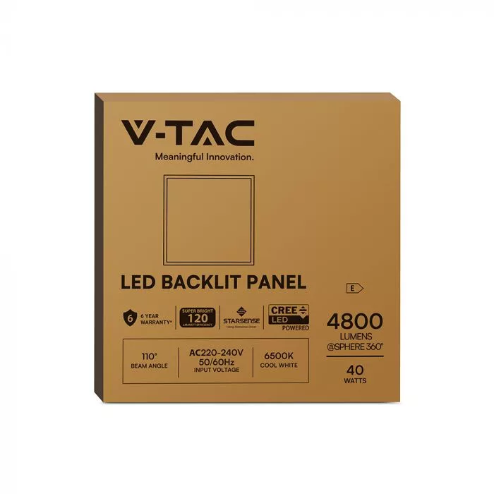 V-TAC Backlit LED panel 40W 600x600mm (Cree LED) 120lm/W 4800lm 6500K - 241466 - Image 6