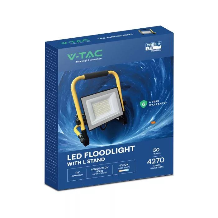 V-TAC LED hordozható reflektor álvánnyal 50W 4270lm 6500K, (CREE LED), 3m vezetékkel, fekete - 242196 - Image 8