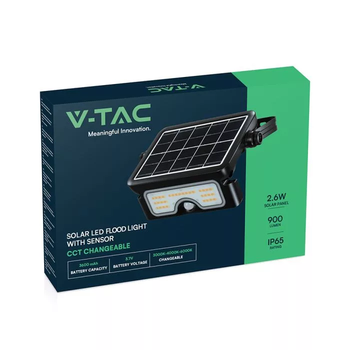 V-TAC napelemes mozgásérzékelős reflektor 7W 900lm 120o 3in1 CCT, fekete - 24341 - Image 8