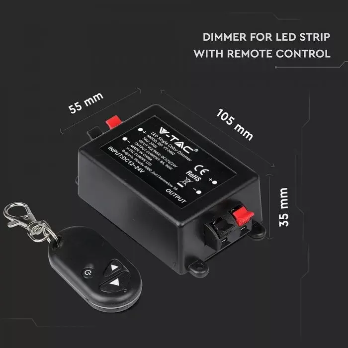 V-TAC LED szalaghoz távirányítós dimmer + vezérlő, 12V / 96W; 24V / 192W - 3300 - Image 2