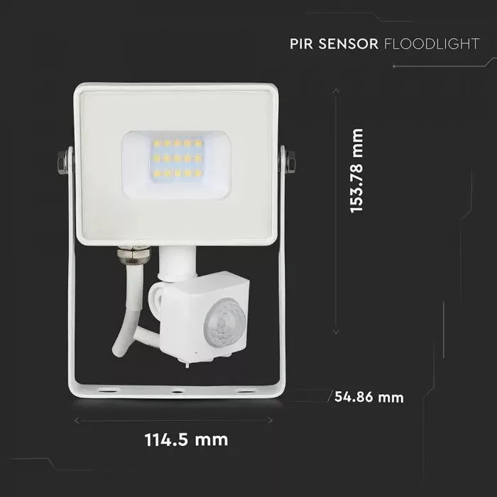 V-TAC LED reflektor Samsung Chip 10W 800lm 4000K, mozgásérzékelővel, fehér házzal - 434 - Image 8