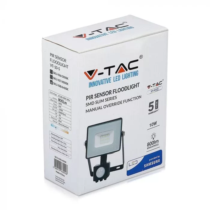 V-TAC LED reflektor Samsung Chip 10W 800lm 4000K, mozgásérzékelővel, fekete házzal - 437 - Image 8