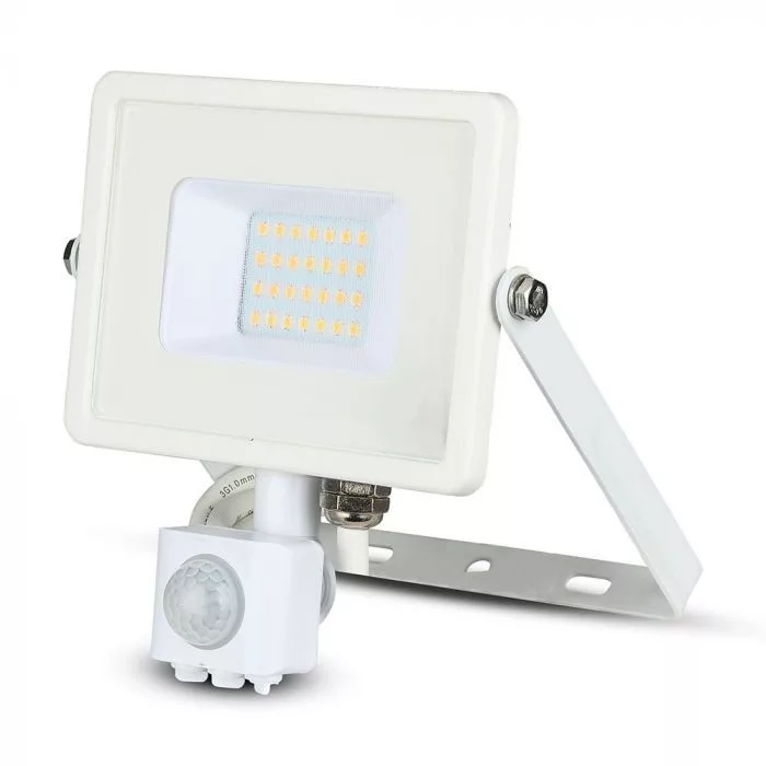 V-TAC LED reflektor Samsung Chip 20W 1600lm 4000K, mozgásérzékelővel, fehér házzal - 449